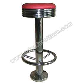 Red leather round seat american retro bar stools fixed to floors,steel frame with round footer retro american bar stools chairs fixed to floor