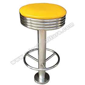 american 1950s retro diner stools R-8833-Gross yellow round retro bar stools with footer fixed to floors, gross leather round steel with footer fixed to floor round 50s retro bar stools