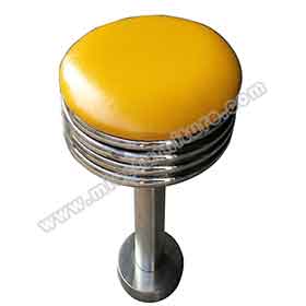 american 1950s retro diner stools R-8834-Yellow stainless steel short 1950s style cafeteria round retro bar stools, 25.5inch height steel frame fixed to floor round retro 50s bar stools