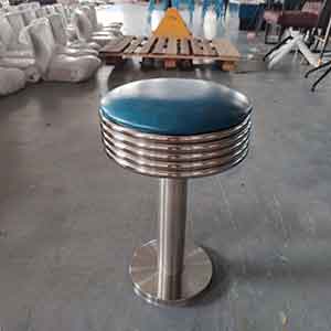 american 1950s retro diner stools R-8843-Fixed to floor short blue upholstered 50s rerto diner barstools, stainless steel frame round american diner round 55cm retro bar stools