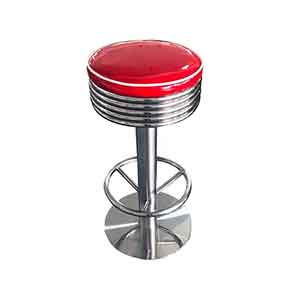 american 1950s retro diner stools R-8845-Backless round retro american style 50s bar stools with red leather upholstered, 75cm height with steel round footer 1950s retro barstools