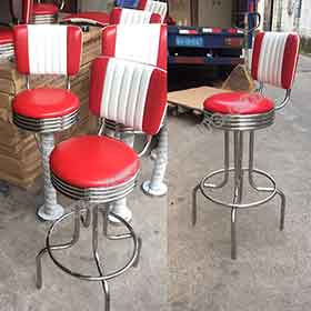 red round 50s retro bar chairs-Customize steel frame with red PU leather seater american 1950's style club round 50s retro bar chairs gallery