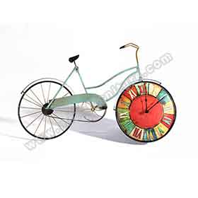 1950s retro diner decor design R-8912-Iron bike with colorful clock diner wall decor, 50's retro diner wall decor design pendant old bicycle and clock