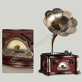 Retro diner wood vinyl recorder player with copper speaker, 50s retro recorder player/Radio player/USB player-1950s retro diner decor design R-8920