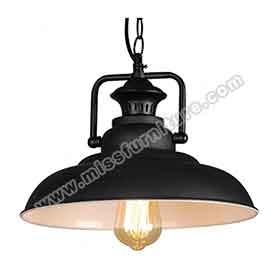 Classic black round iron pendant lights 8933, black/black with white retro 1950s diner round with wire iron pendant lights-1950s diner furniture pendant light R-8933