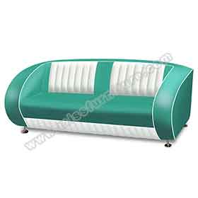 1950s retro diner Bel Air sofa seats R-8958-High quality turquoise and white double seating American midcentury diner Bel Air sofas seating, retro diner double Bel Air sofas seating