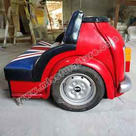 Old red color mini BMW back car kids couch, customize red painting mini bmw car back part double couch sofas for diner