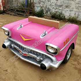 Pink Chevy front style retro cars couch sofas, 1950's style retro 2 seater pink 1957 Chevy car couches for diner