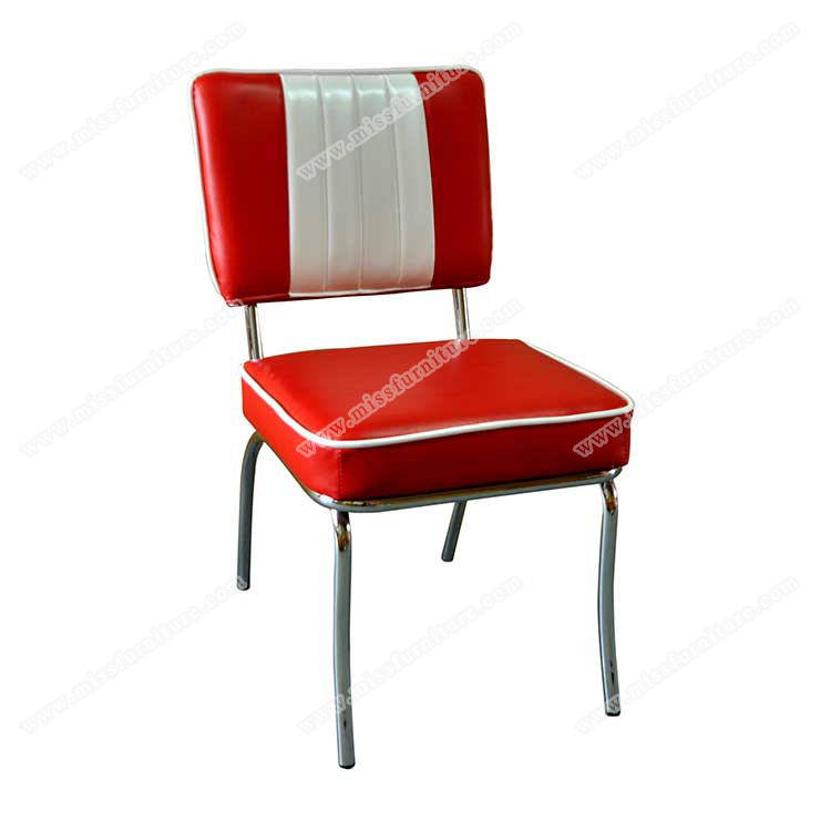 American Style 1950's chrome frame retro restaurant dining chair,red stripe vinyl retro 1950s diner chair