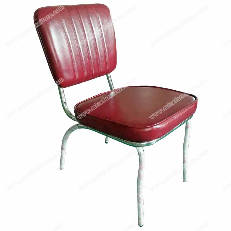 Classical red 1950s retro chrome diner chair, fire proof vinyl with sponge stripe chrome retro diner chair