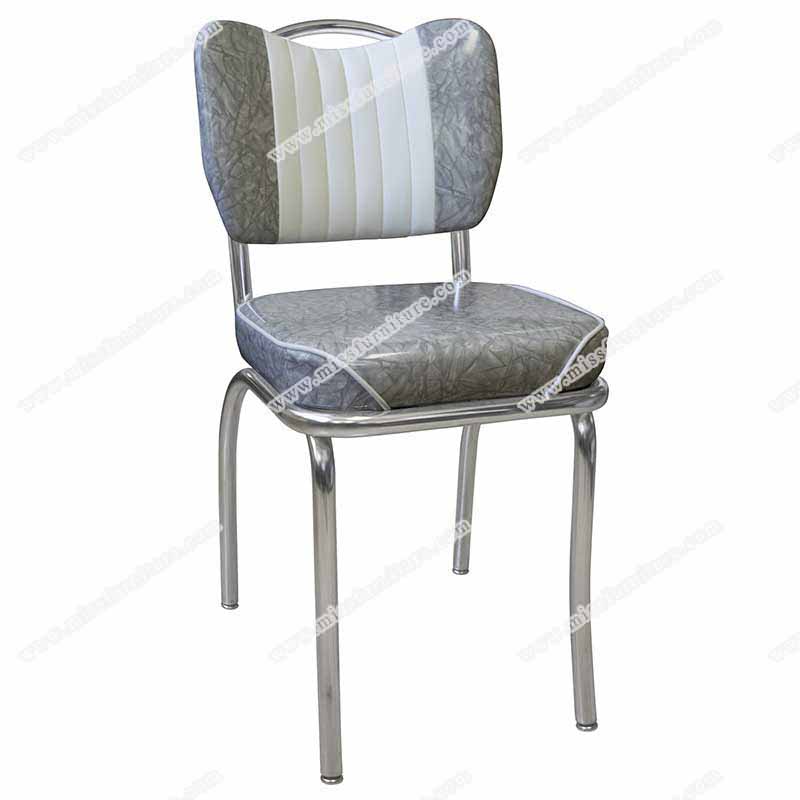 American midcentury retro chrome dinner chair, stripe vinyl upholstered 1950's retro restaurant dining chair