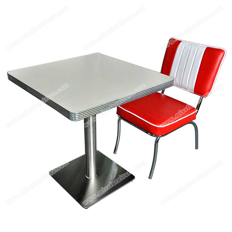 Coca-cola red and white stripe vinyl American 1950s style retro diner chair with white laminate top table