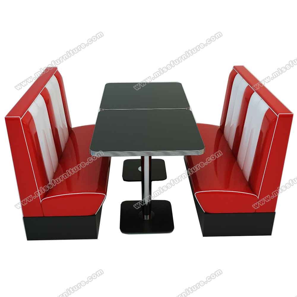 Black and glossy Formica laminate table top with square stainless steel legs midcentury 50's retro diner table, American 1950s style retro diner table R-8206