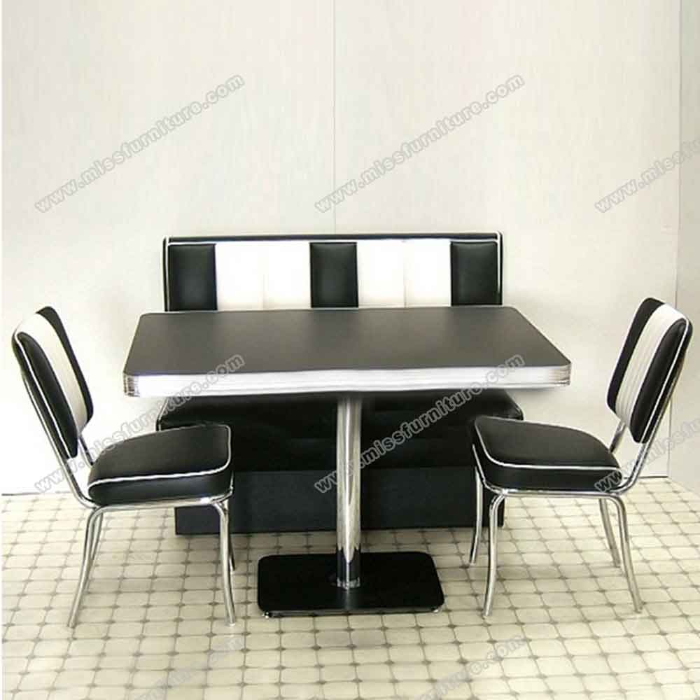 Popular 4 seater square black color formica table top with black iron and steel table legs american retro kitchen table, American 1950s style retro diner table R-8207