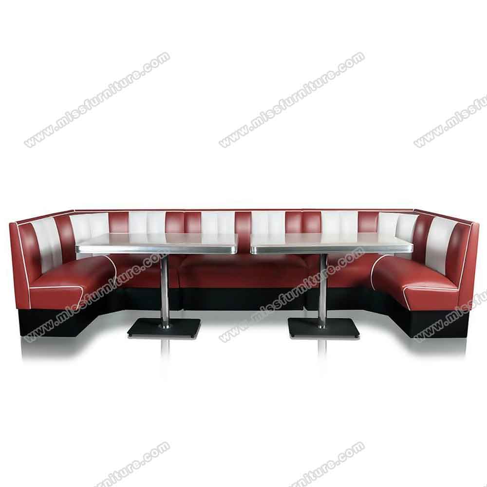 High quality rubby PU leather U shape combination 1950s retro diner booth seating and diner table set furniture