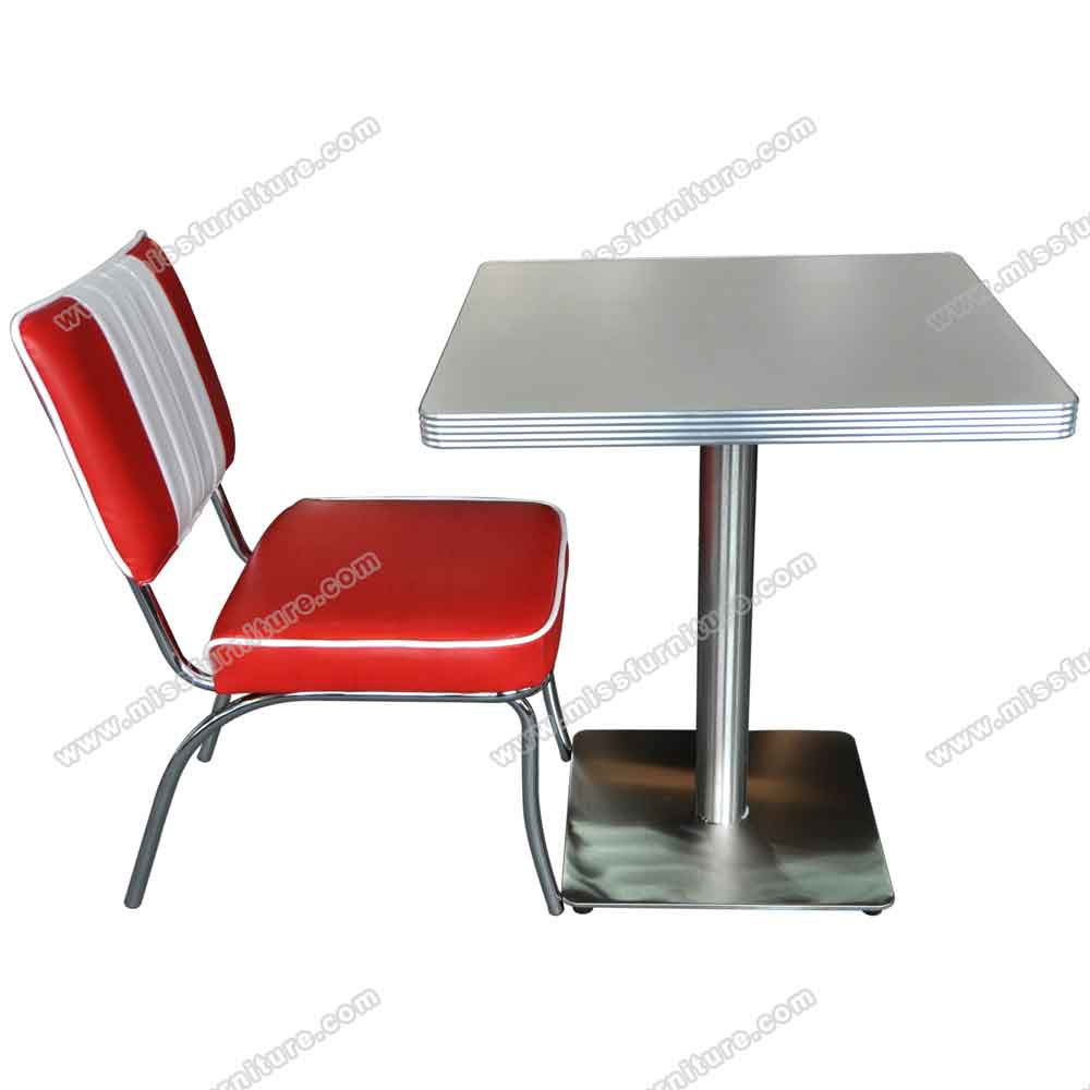 Square 4 seater white color table top with 304# steel square table legs american midcentury retro table, American 1950s style retro diner table R-8209