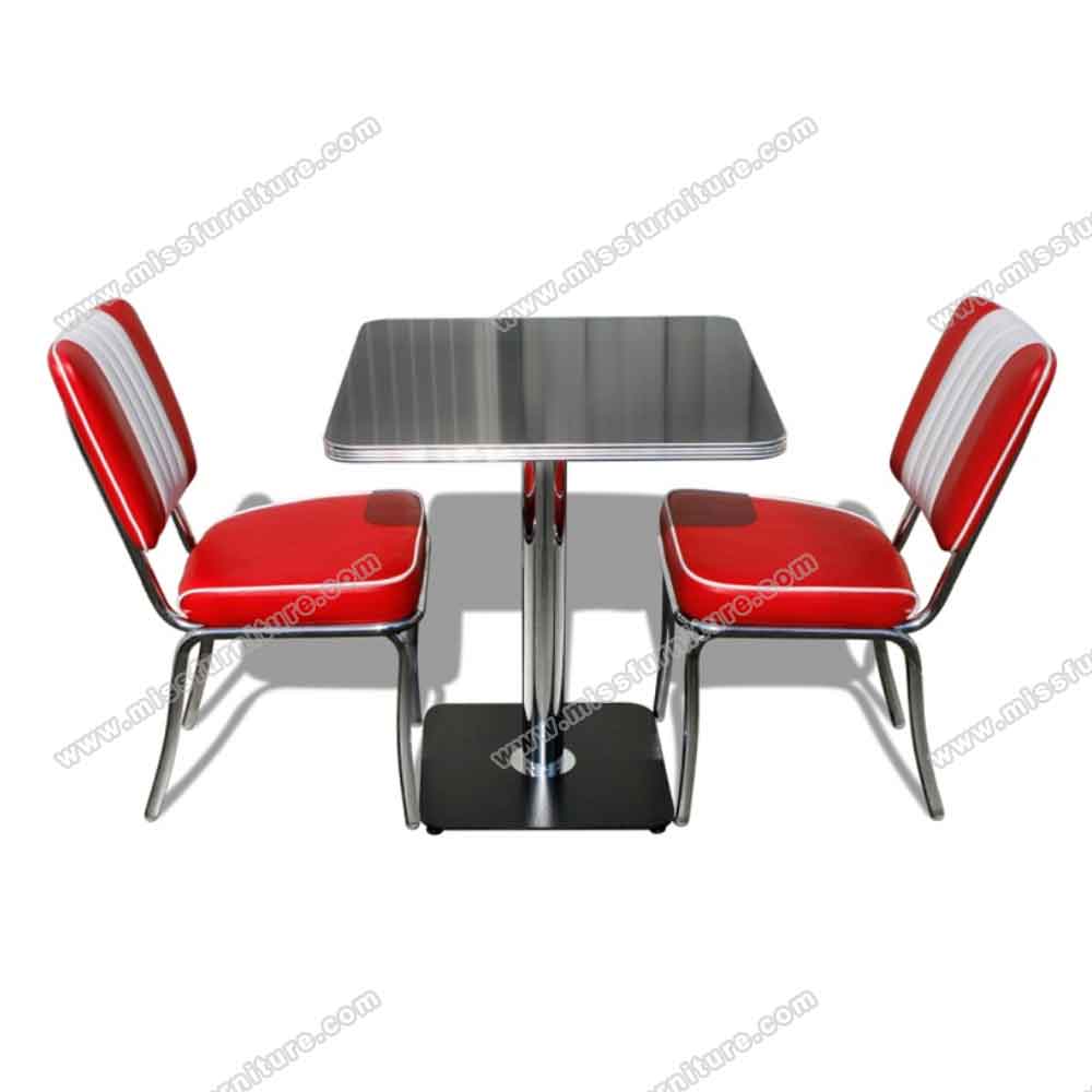 Stripe backrest with handle american style 50s diner chairs and table set, 1950s style 2 seat black and white colour american table and chairs, American 1950s retro diner table and chairs set furniture R-8983