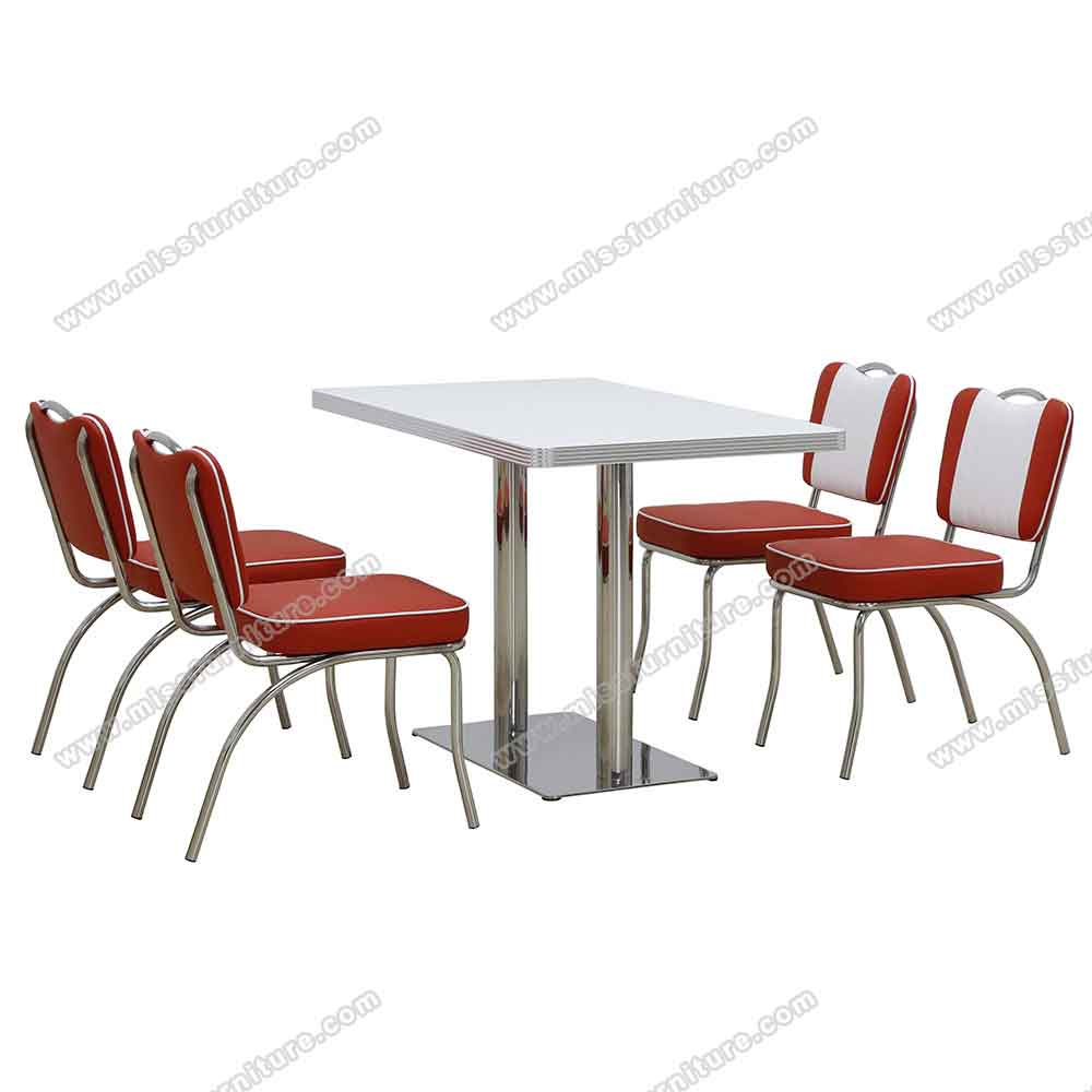 4 seater rectangle white color table top with rectangle steel table bases retro 50's restaurant table, American 1950s style retro diner table R-8215