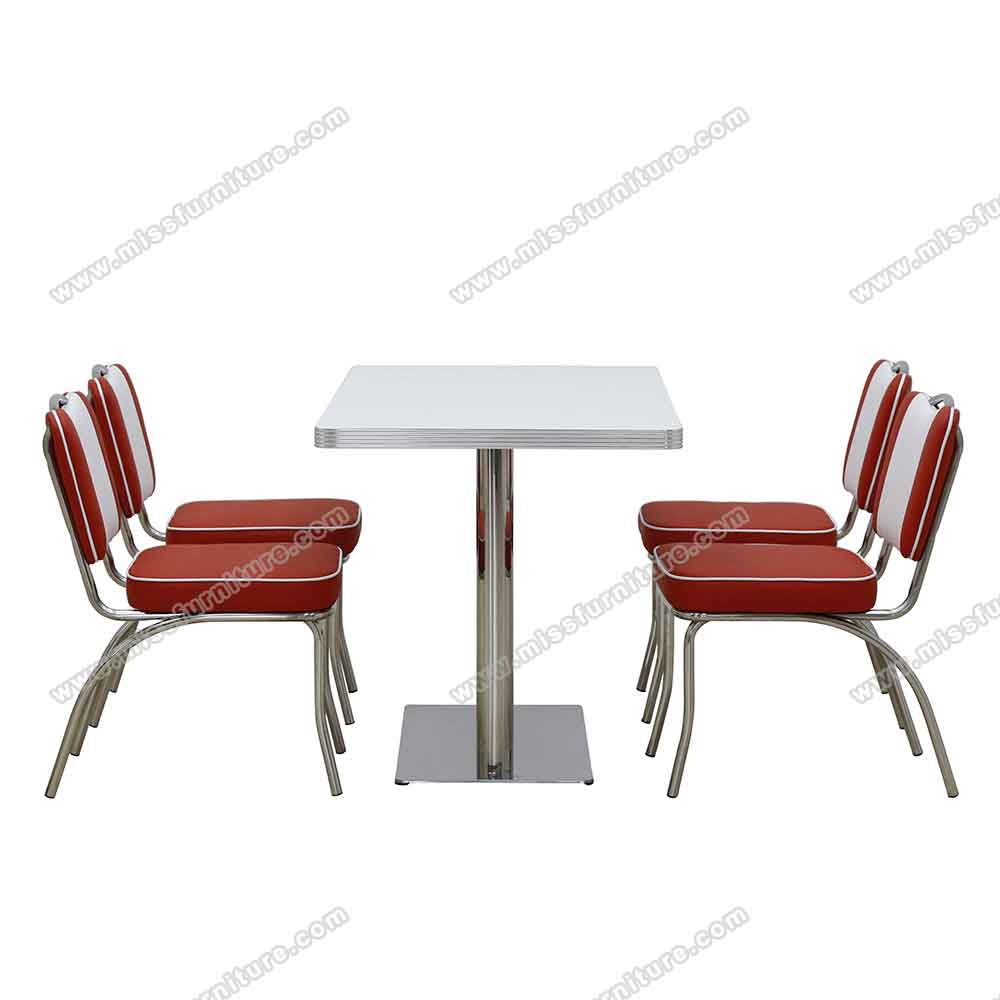 High quality rubby 5 channels with handle American chrome diner chairs with white formica diner table set furniture, American 1950s retro diner table and chairs set furniture R-8993