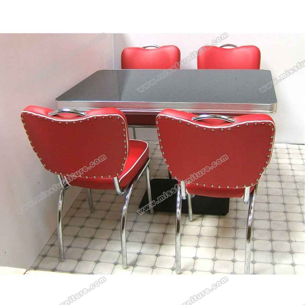 Black square formica veneer with glossy aluminium edge and steel table legs 50's american diner table, American 1950s style retro diner table R-8212