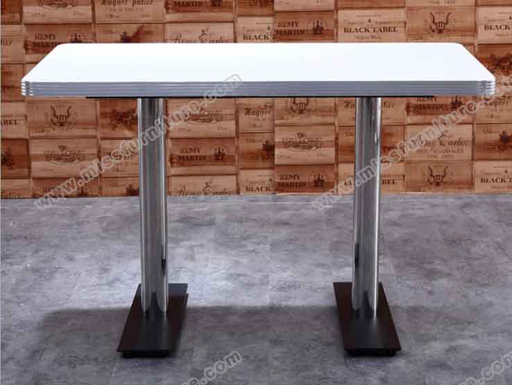 white color formican veneer 4 seater rectangle table top with 2 iron long stripe black table legs midcentury american diner table, American 1950s style retro diner table R-8219