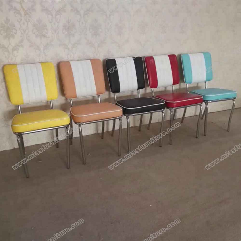 Wholesale yellow and white color leather mid-century retro american diner chairs,yellow leather piping american chrome retro diner chairs,American 1950s style retro diner chaire furniture M-8304