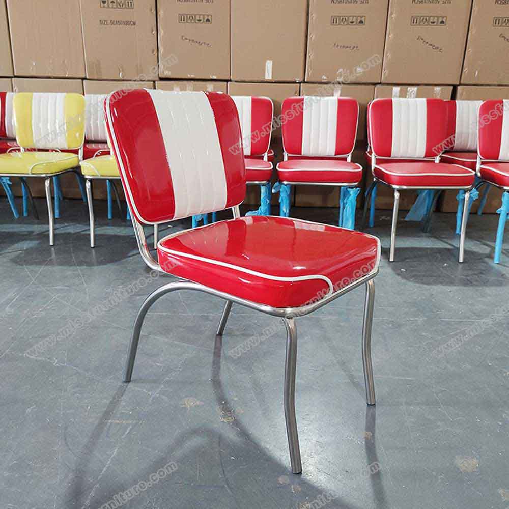 Classic drak blue and white color leather with 5 channels back retro diner chair, midcentury steel frame stripe retro restaurant chairs, American 1950s style retro diner chair furniture M-8314