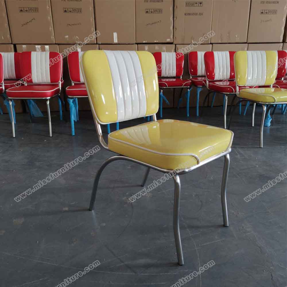 High quality thin and smooth seat steel retro dinette chairs, stripe white back and drake blue PU leather steel 50's retro dintte chairs, American 1950s style retro diner chair furniture M-8315