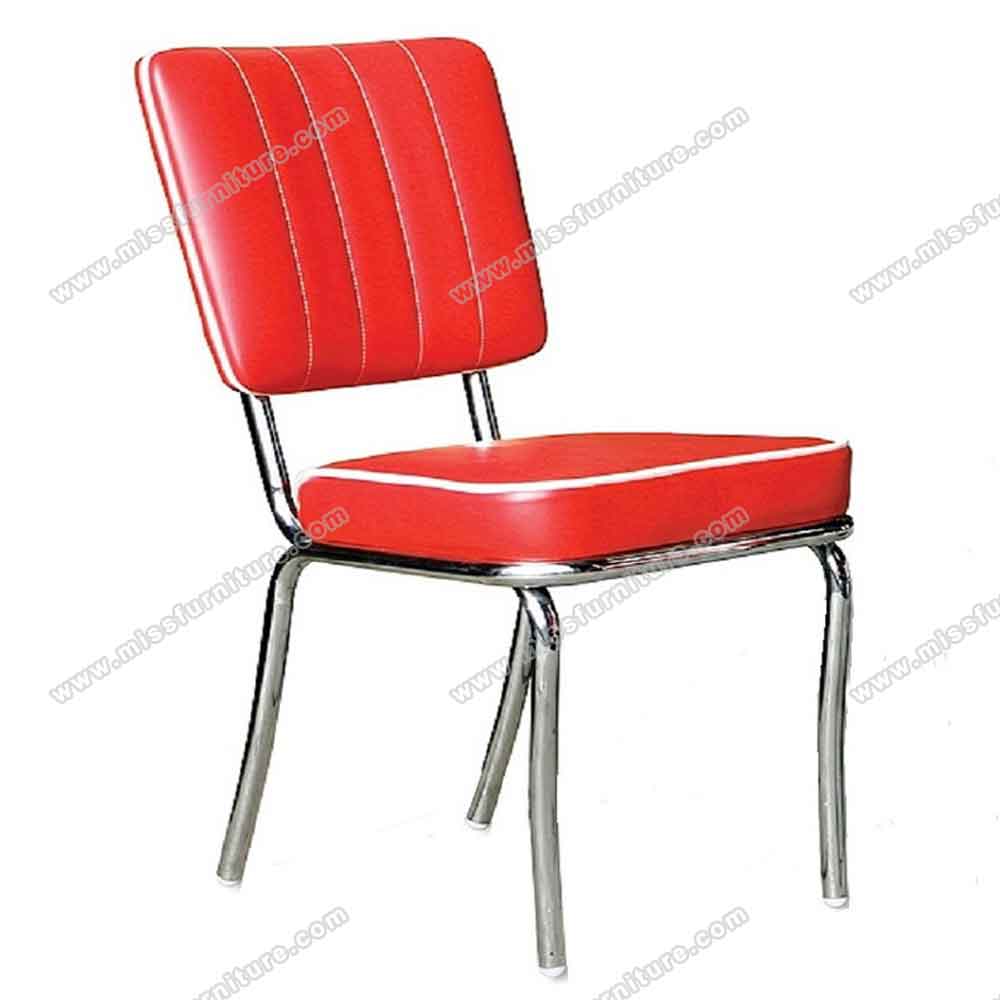 Customize red stripe back and red thin seat american retro dinette chairs, gloss chrome frame 1950s american dinette chairs for sale, American 1950s style retro diner chair furniture M-8319