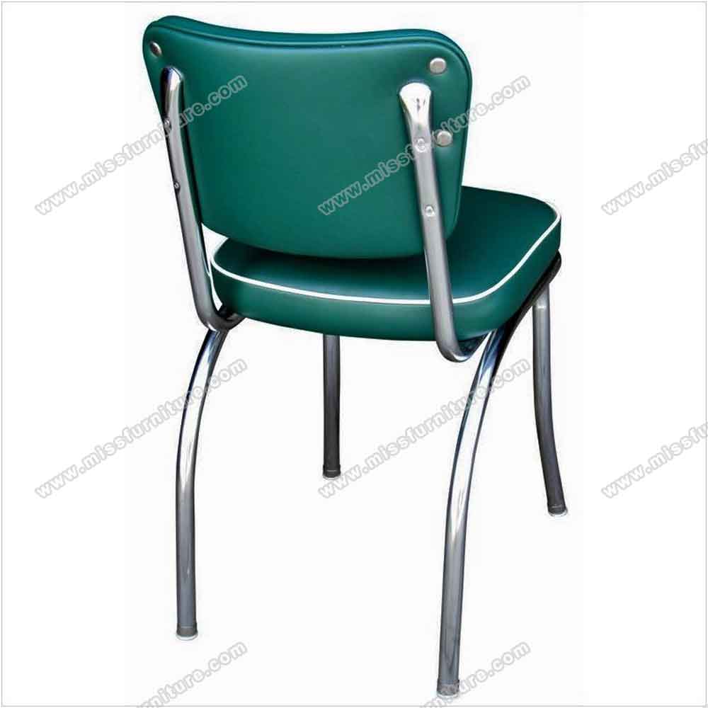 Drak turquoise leather 4 button back vintage chrome restaurant chairs, thick seat with back button retro restaurant chrome chairs, American 1950s style retro diner chair furniture M-8342