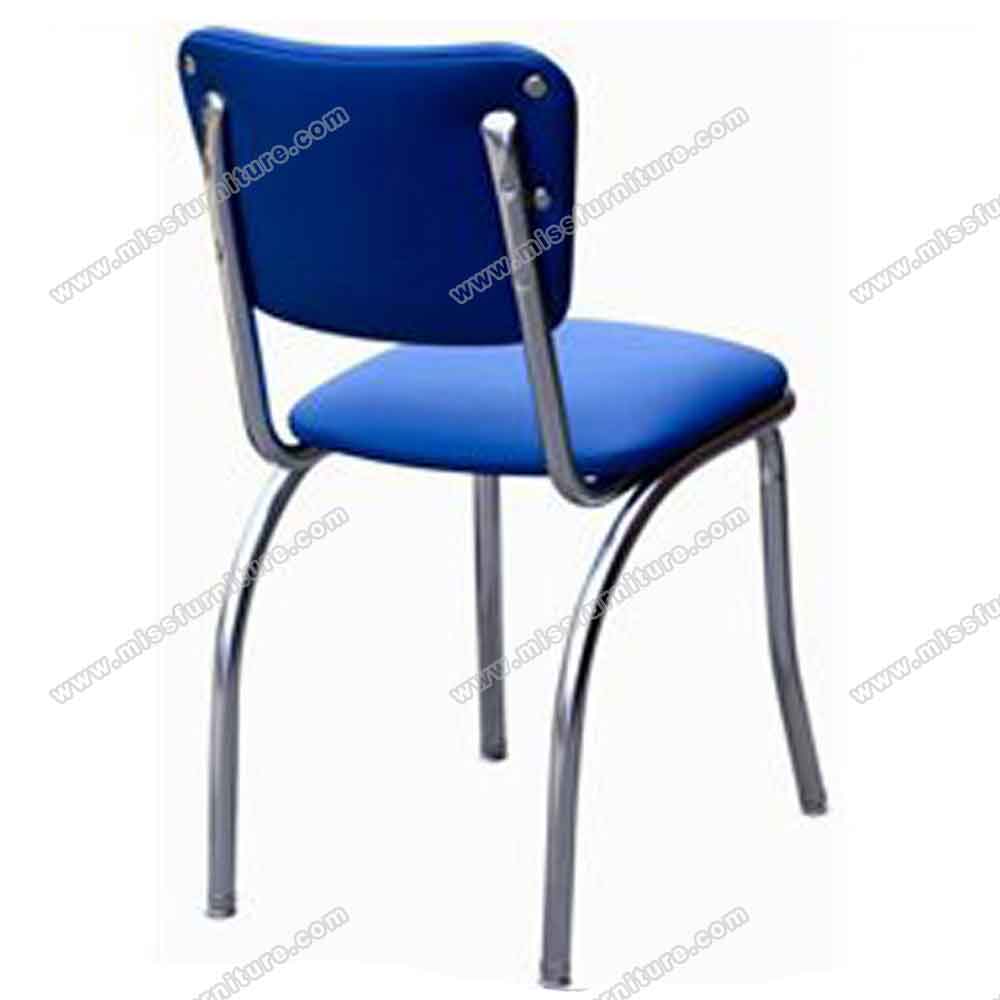 drak blue leather bent back american style 50's metal chairs, thin seat without décor sample blue 1950's american metal chairs , American 1950s style retro diner chair furniture M-8352