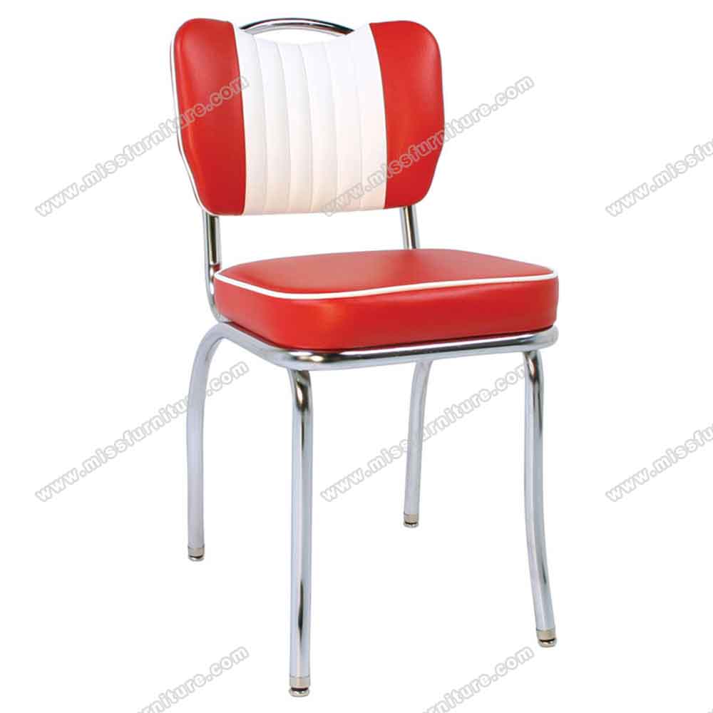 Red colour with handle and stripe back steel 1950s retro bar chairs, stainless steel frame red leather with handle retro 1950s bar chairs furniture, American 1950s style retro diner bar stools furniture R-8824