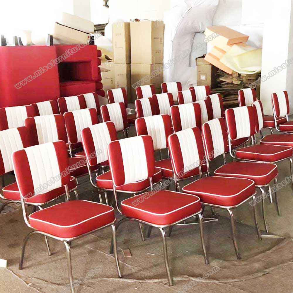 High quality stainless steel chairs frame rubby PVC leather with stripe and piping retro style 1950's diner chairs gallery