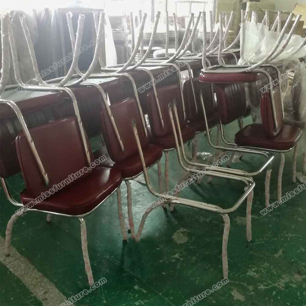 High quality stainless steel chairs frame rubby PVC leather with stripe and piping retro style 1950's diner chairs gallery