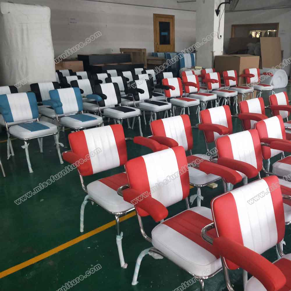 Factory customize American style red and white leather with handrest stainless steel chrome retro diner chairs gallery