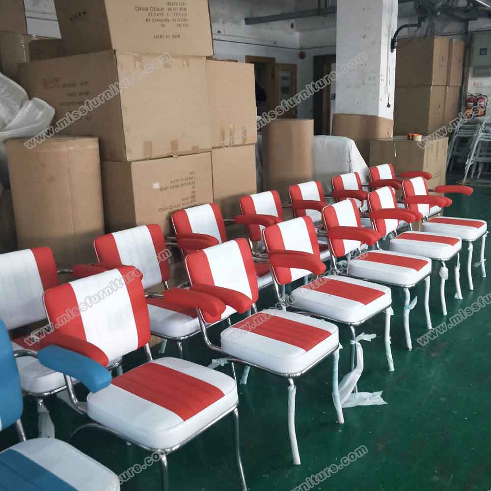 Factory customize American style red and white leather with handrest stainless steel chrome retro diner chairs gallery