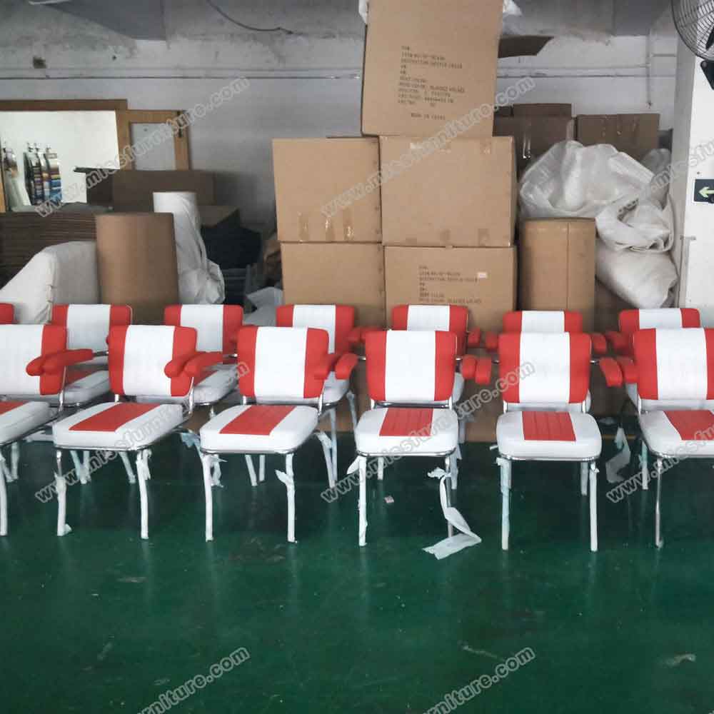 Factory customize American style red and white leather with handrest stainless steel chrome retro diner chairs gallery