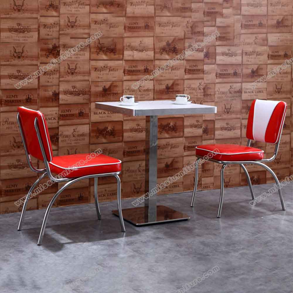 Customize 1950s retro restaurant smooth with piping gloss red and white PU leather V back american diner chairs gallery