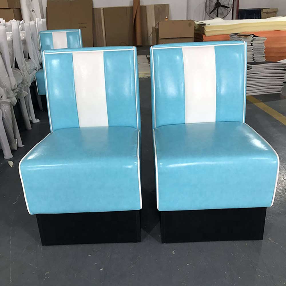 Customize single seat turquoise and white american diner booth seating, stripe back turquoise leather retro American diner booth sofas, American 1950s style retro diner booth seating furniture M-8570