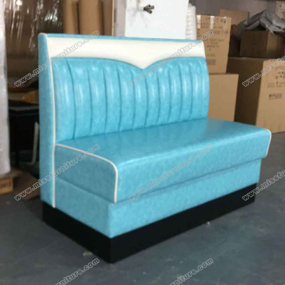 Turquoise wave top and seat piping american 60s retro dinette booths, white wave top back 60s retro american booth seating furniture, American 1950s style retro diner booth seating furniture M-8529