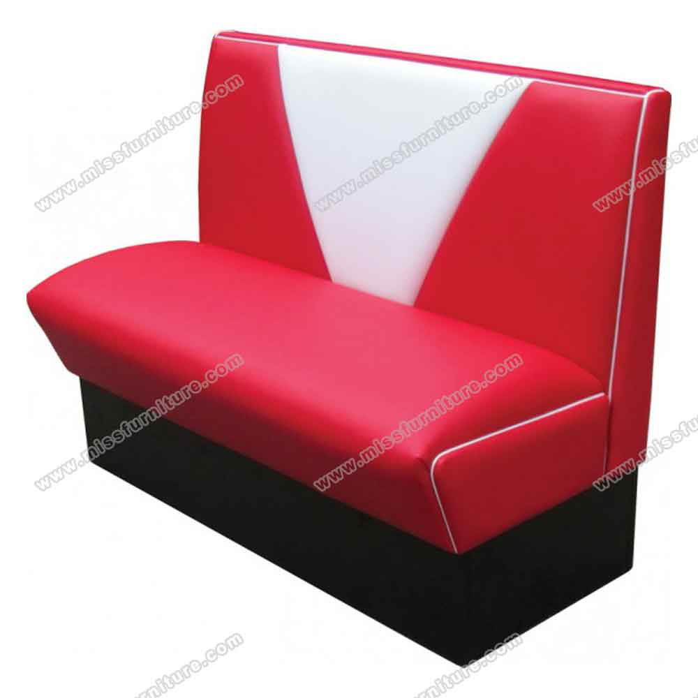 V shape back to back 4 seat red colour american retro dining booth, doubleside V shape 1950s american dining room booth couches, American 1950s style retro diner booth seating furniture M-8547