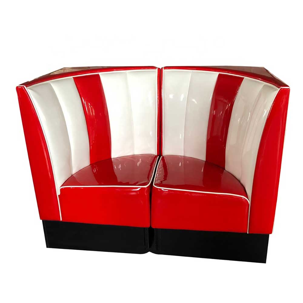 Customzie red and white stipe back retro corner 50s diner booth, customize midcentury American style retro corner diner booth couches, American 1950s style retro diner booth seating furniture M-8575