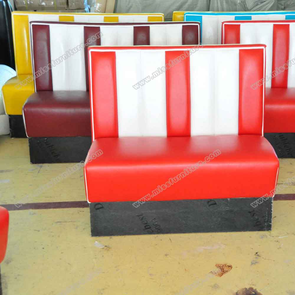 Customize colorful red/blue/yellow PU leather with stripe back 1950s retro american diner booth sofas gallery