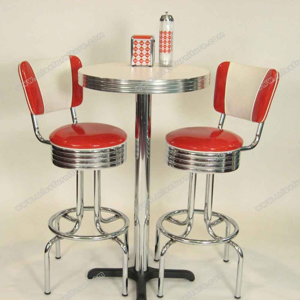 Hotsale aluminium table edge with stainless steel cross table base midcentury retro club bar table, white cross table base 50s retro bar table,American 1950s style retro formica diner bar table furniture R-8710