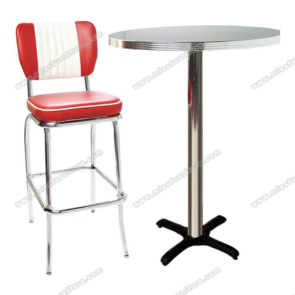 Popular 1960's style black high iron table base american restaurant bar table, fireproof laminate top1960s american retro restaurant bar table,American 1950s style retro formica diner bar table furniture R-8705