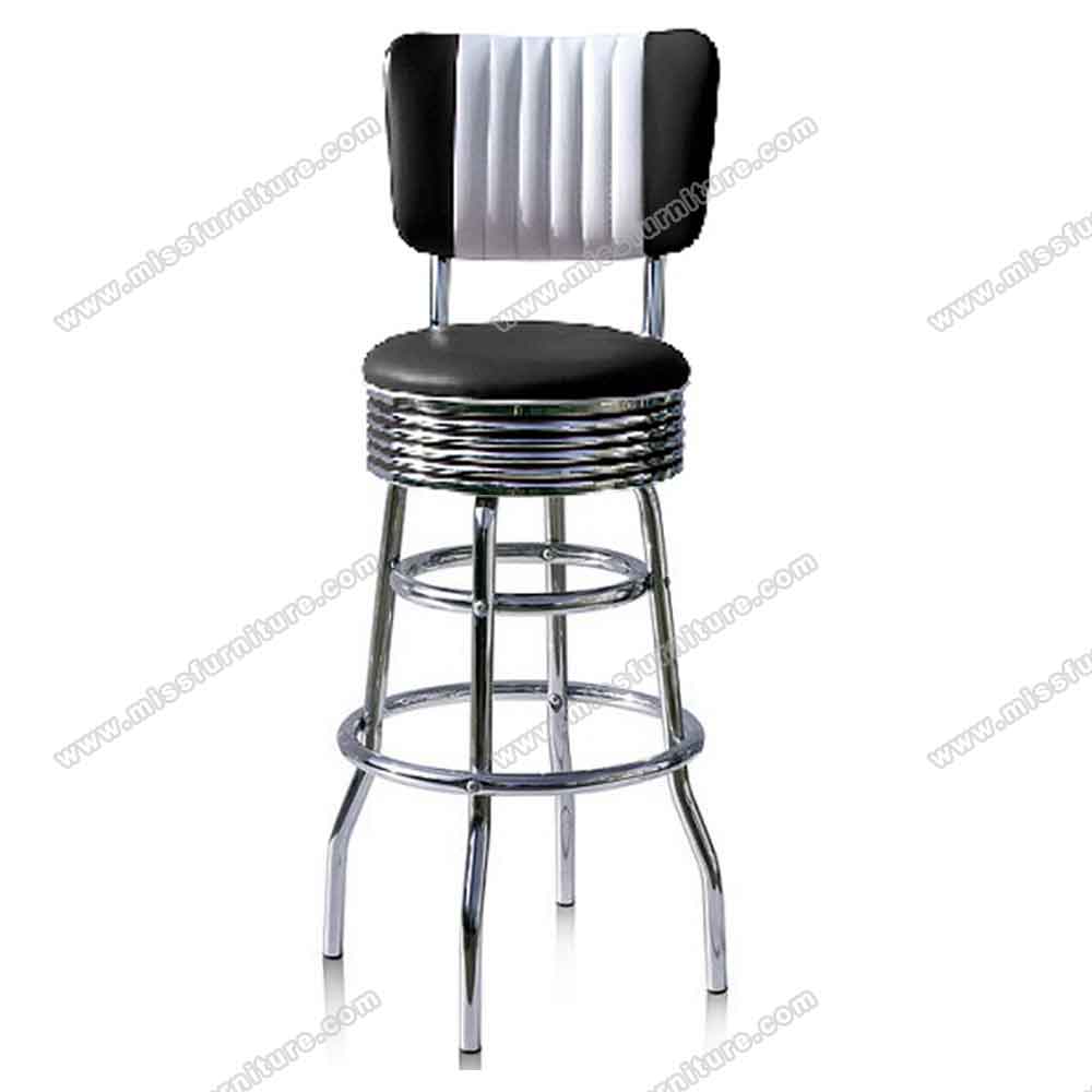 American 1950s retro bar round chrome diner stools, colorful with backrest stripe round chrome 1950s retro bar chair,American 1950s style retro diner bar stools furniture R-8801