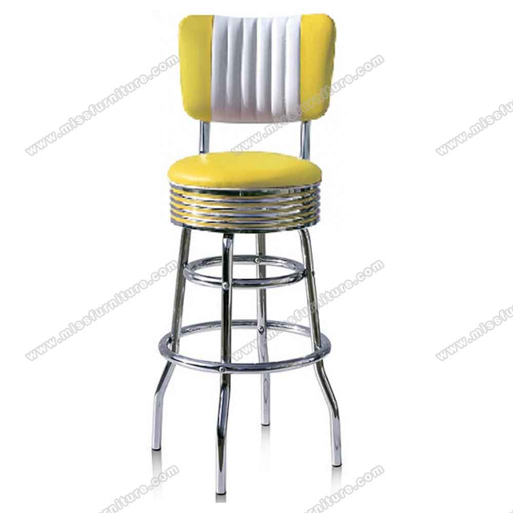 High quality turquoise/yellow 6 channeled back chrome midcentury american diner barstools, turquoise chrome 1950's american diner bar chairs American 1950s style retro diner bar stools furniture R-8802