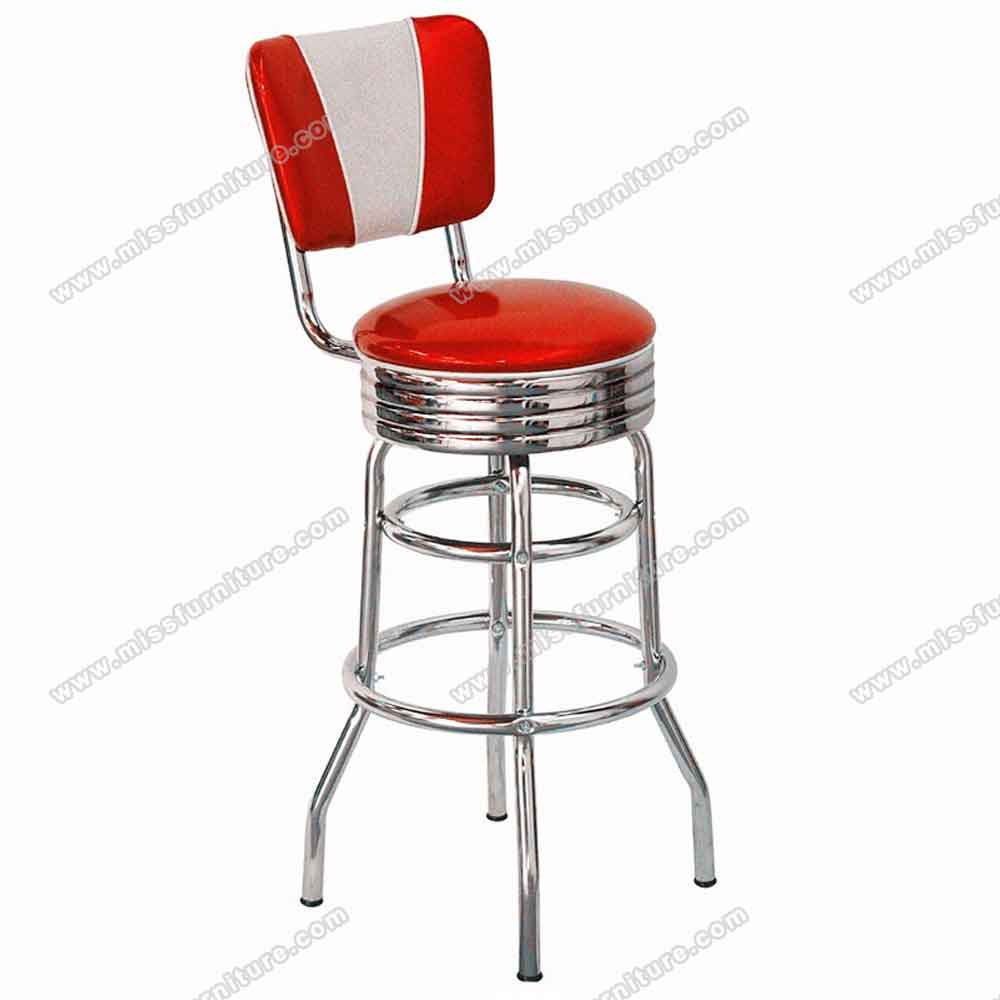 Colorful turquoise/red V back with piping fifties american diner bar chair, stainless steel 50s american style retro club bar stools furniture, American 1950s style retro diner bar stools furniture R-8814