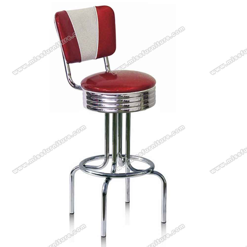 Hotsale steel round rubby/blue V shape backrest 50's retro bar stools, with round footer and V backrest american 50's retro club stools, American 1950s style retro diner bar stools furniture R-8817