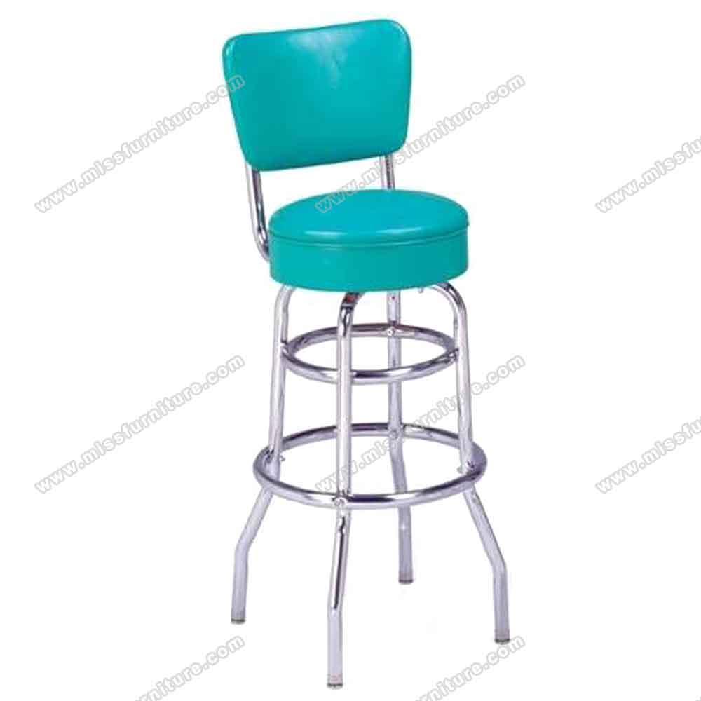 American 1950s style retro bar tables and chairs set R-8601, customize pure red and blue PVC leather midcentury american diner chrome bar chairs and table set, 50s retro diner bar table and chairs set